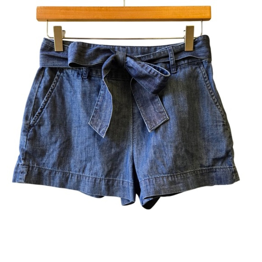 Draper James Shorts Womens‎ 2 Blue Chambray Cotton Paperbag Tie Waist SHD0028